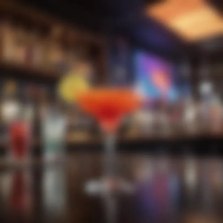 Colorful cocktails on a bar counter at a Las Vegas nightclub, highlighting budget-friendly drink options