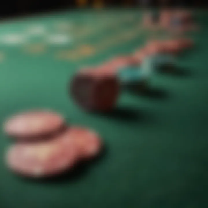 Close-up of casino chips on a green felt table