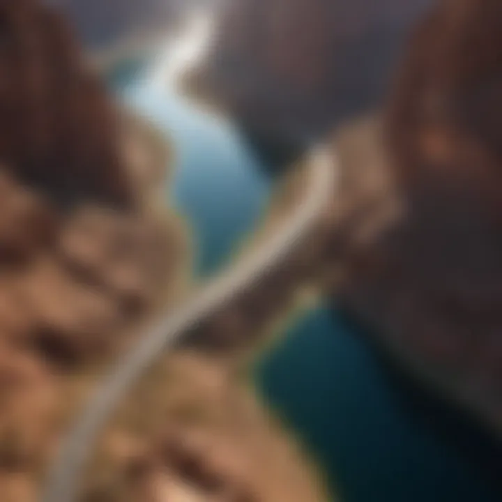 Aerial view of Colorado River winding through the canyon