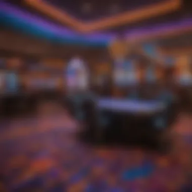 Gaming floor at Harrah's Casino with colorful lights