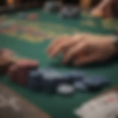 Close-up of gaming table with cards and chips