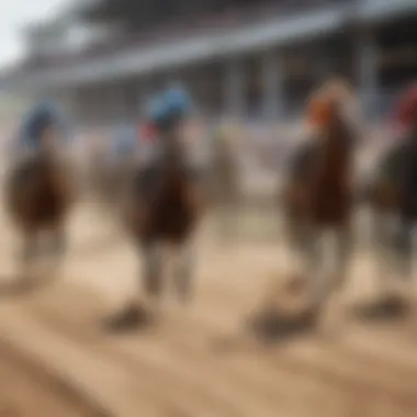 A crowd cheering as horses cross the finish line