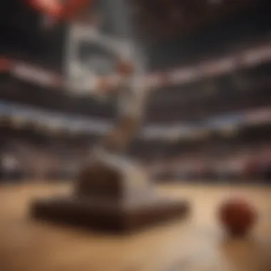 Dynamic basketball court with championship trophy in the spotlight