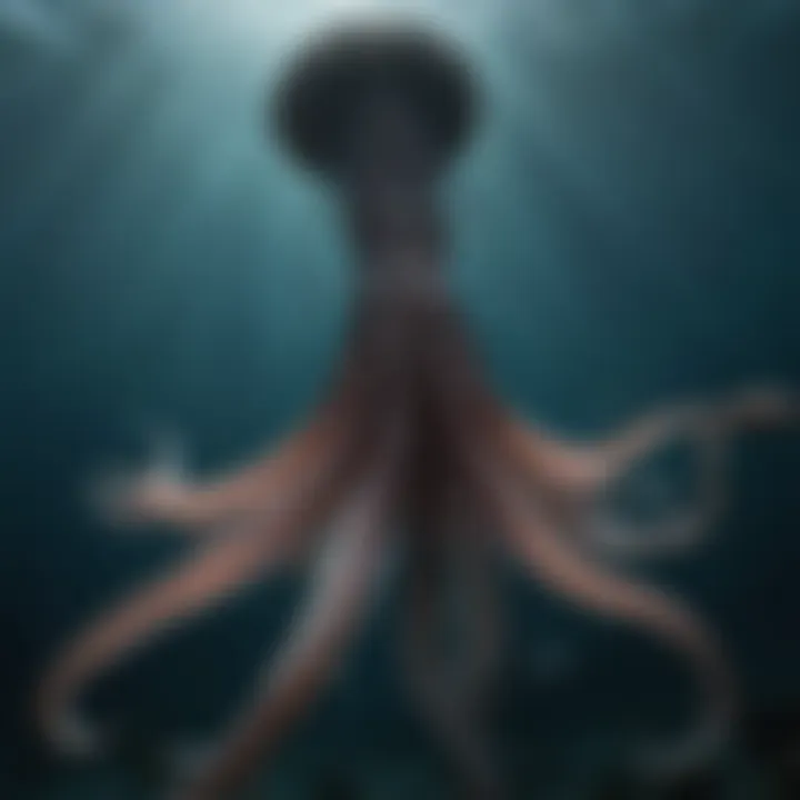 Enigmatic Giant Squid Silhouetted Against the Deep Ocean