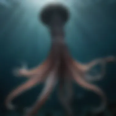Enigmatic Giant Squid Silhouetted Against the Deep Ocean Enigmatic Giant Squid Silhouetted Against the Deep Ocean
