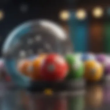 Colorful bingo balls popping out of a virtual tumbler