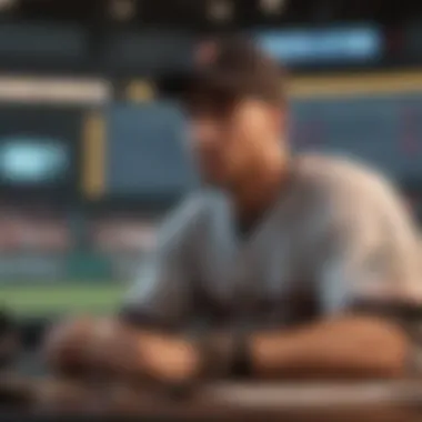 Baseball player analyzing game statistics