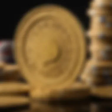 Golden Casino Chip Stack with Reflection