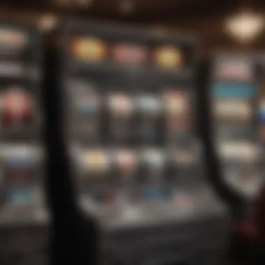 An illustration of various poker machine types in a casino setting.