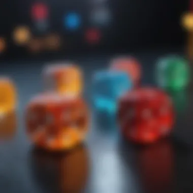 Close-up of colorful dice used in live craps game