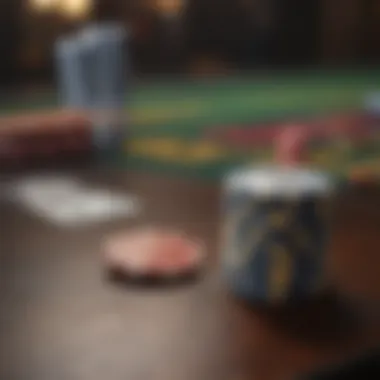 Close-up of poker chips and cards on a table at Parx Casino