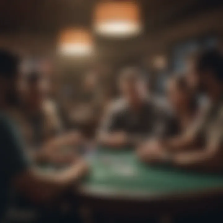 A group of diverse poker players gathered around a table, deep in strategy discussion.