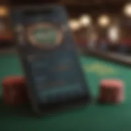 A close-up view of a smartphone displaying a Texas Hold'em app interface.