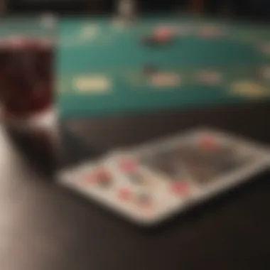 Close-up of blackjack cards laid out on the table