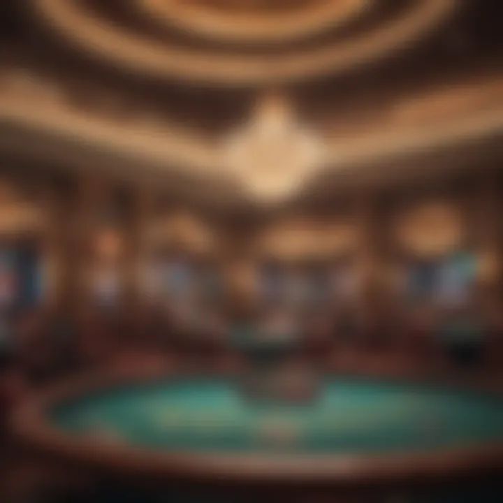 An elegant casino interior featuring blackjack tables