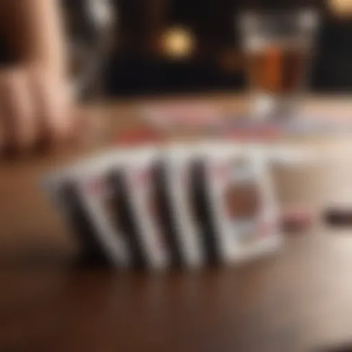 A close-up view of Three Card Draw Poker cards on a table