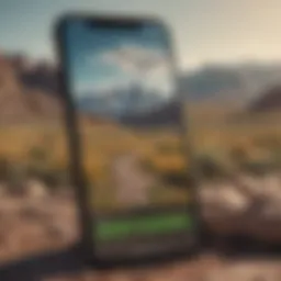 A scenic view of Wyoming's landscape with a smartphone displaying sports betting apps.