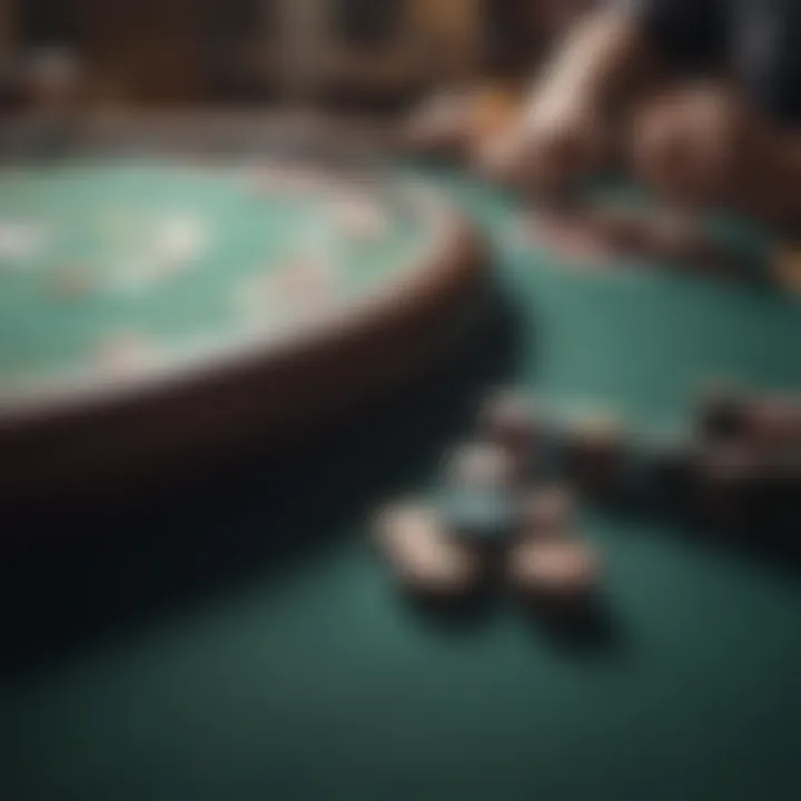 An intricate layout of a poker table with chips and cards, symbolizing strategic gameplay