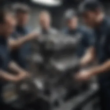 A group of Gas Monkey Garage crew members working on an engine