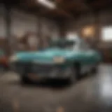 A sleek vintage car being restored in Gas Monkey Garage