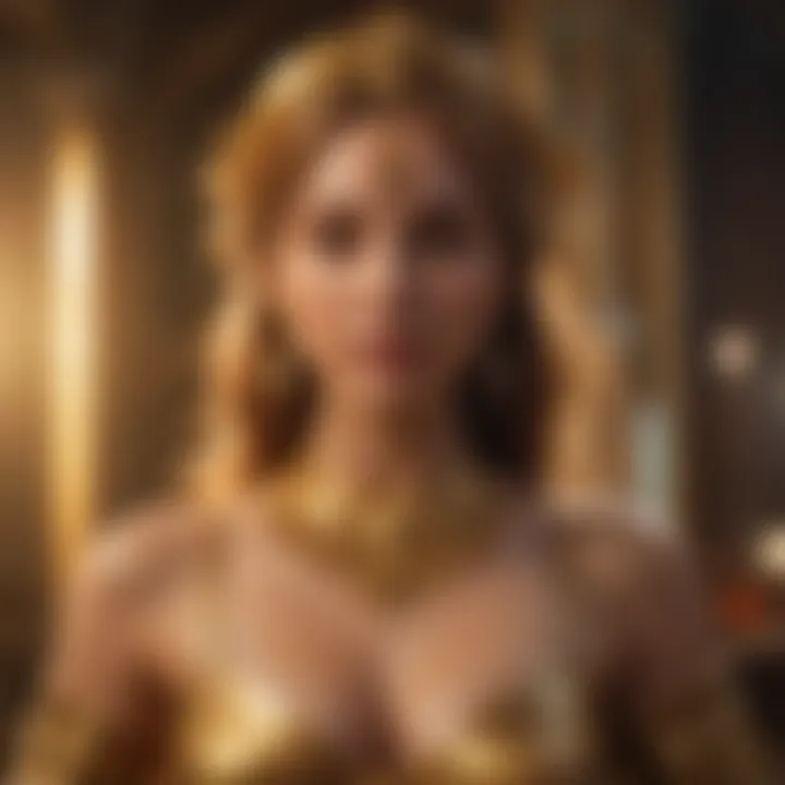 Artistic depiction of the Golden Goddess character, emphasizing her enchanting allure