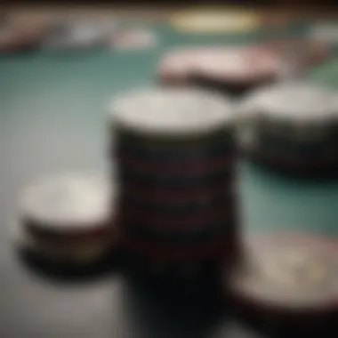 A detailed view of poker chips and cards on a table