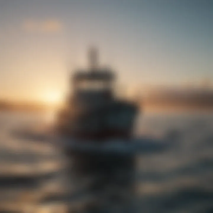 Lobster fishing boat setting off at dawn