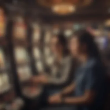 Group of diverse individuals enjoying slot machines responsibly