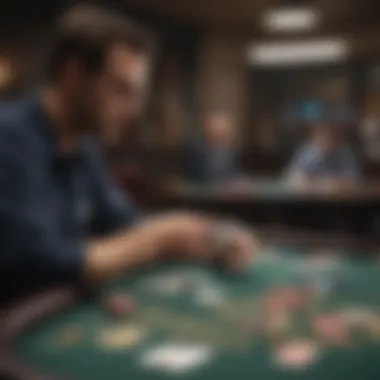 Focused player analyzing cards in double deck blackjack