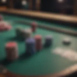 A strategic poker table setup with cards and chips.