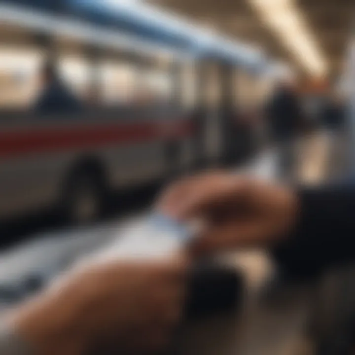 A traveler checking their Greyhound ticket on a smartphone