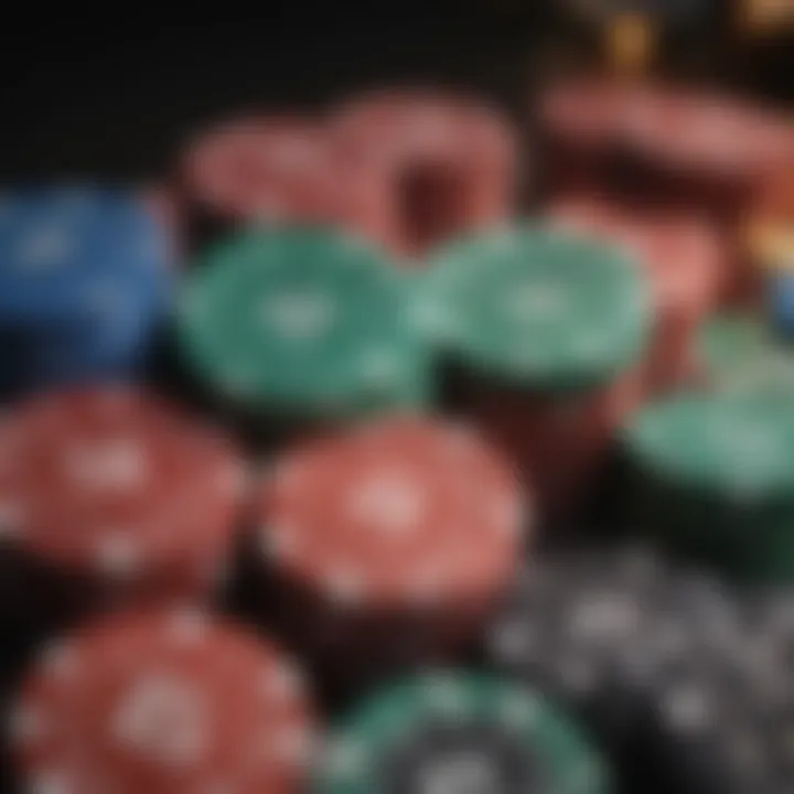 Variety of numbered poker chips in different colors