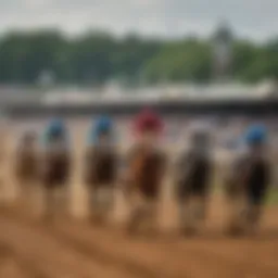 A vibrant scene of the Oaklawn Park racetrack during a race day