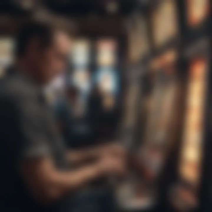 Close-up of a player engaging with a slot machine