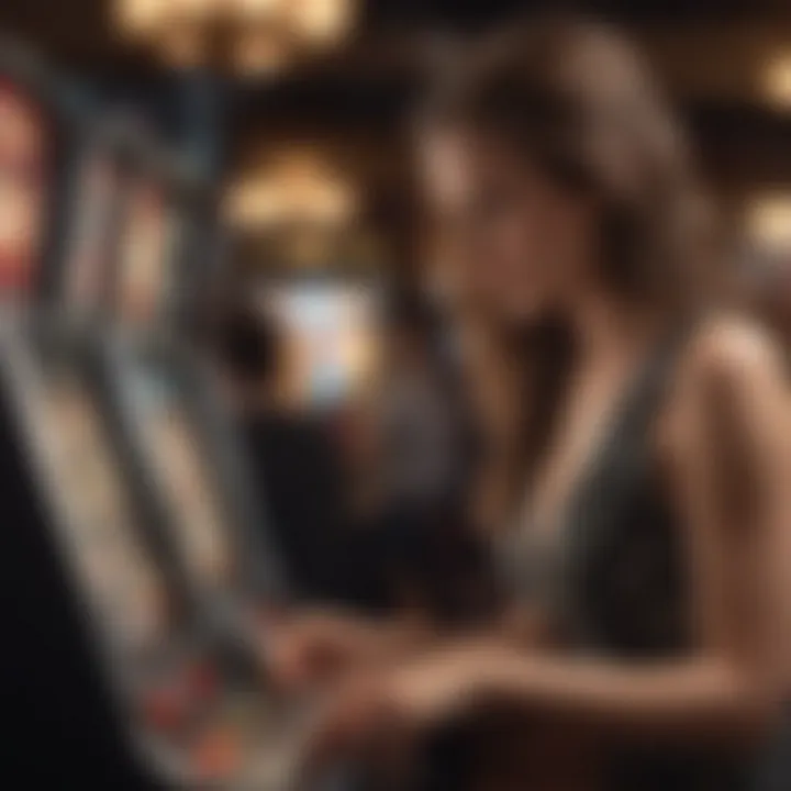 Close-up of a player engaging with a slot machine