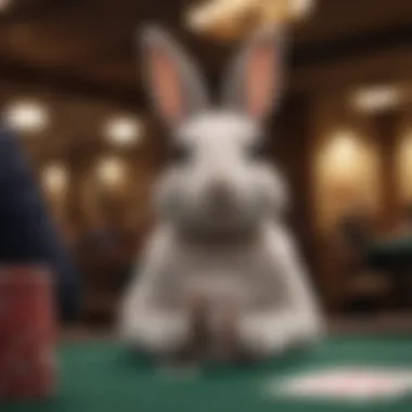 Mysterious poker bunny holding a deck of cards