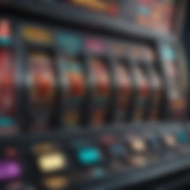 A close-up view of a modern slot machine interface displaying vibrant graphics and symbols.