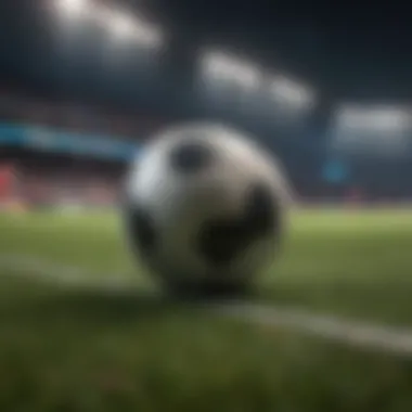 Soccer ball on a vibrant field under stadium lights