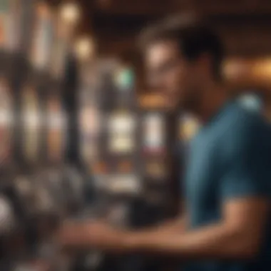 Illustration of a player analyzing strategies for slot machine gaming