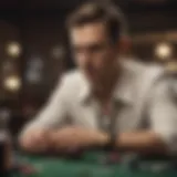 A sophisticated poker player studying their hand