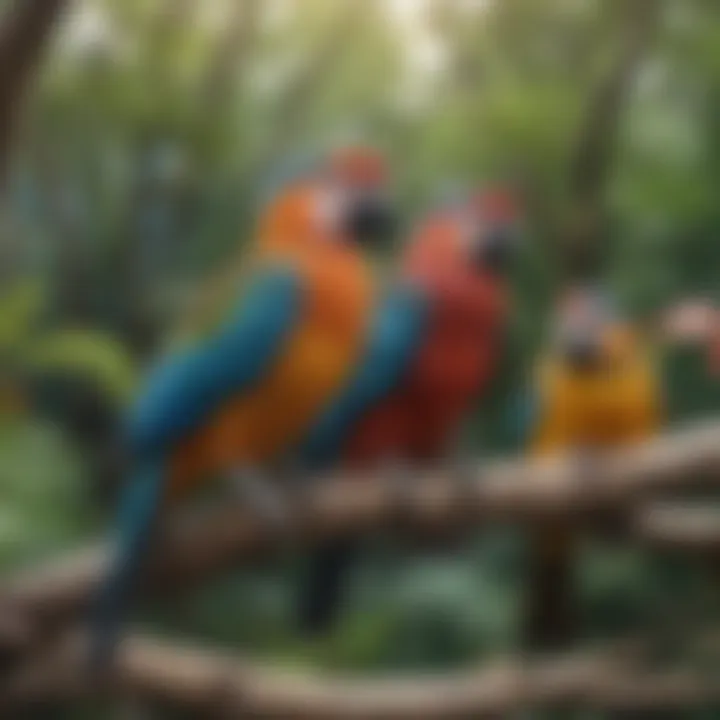 Colorful exotic birds perched on a branch at Vegas Zoo