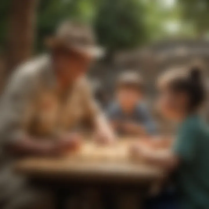 Educational zookeeper interacting with a group of children at Vegas Zoo