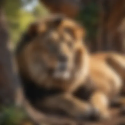 Wild lion resting under a tree in Vegas Zoo