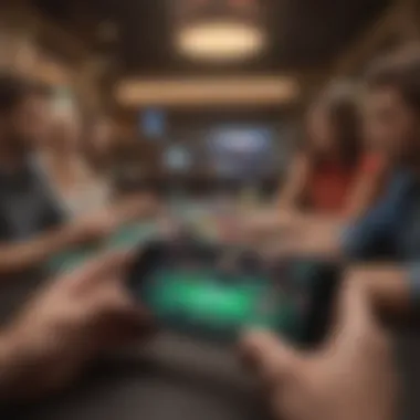 Virtual poker room with friends playing on mobile devices