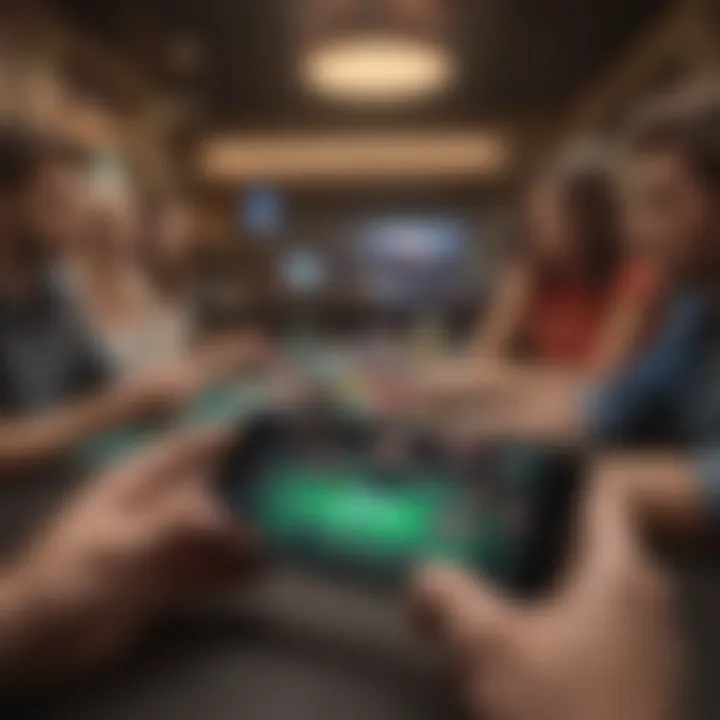 Virtual poker room with friends playing on mobile devices